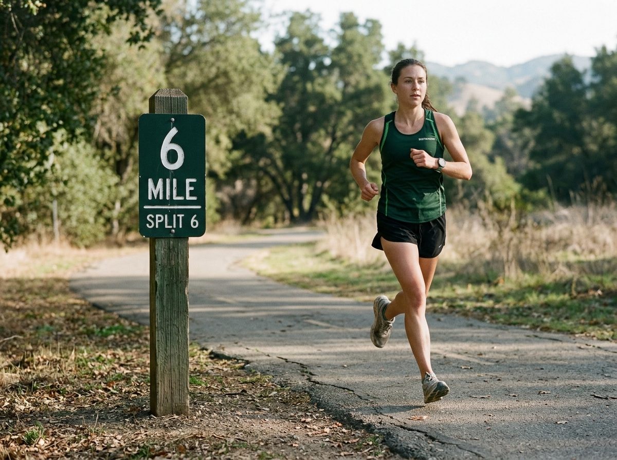 Runner passes a marked split point on an outdoor route